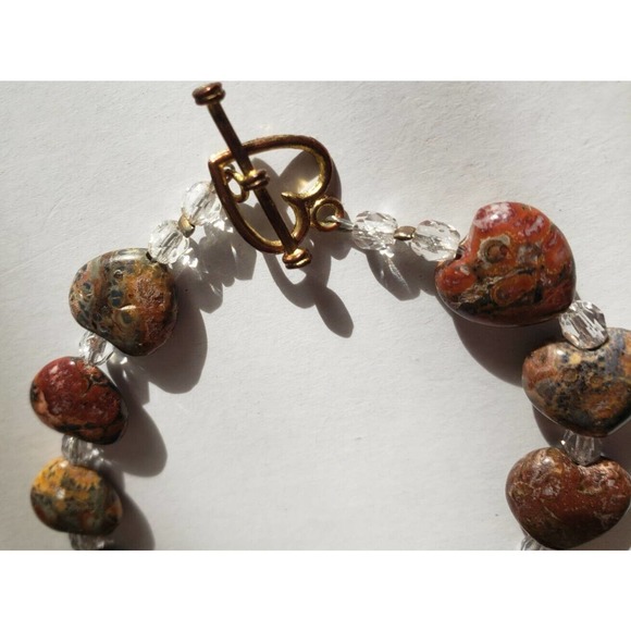 Natural untreated lodolite quartz hearts Bracelet 8" Length Metal Heart Clasp - Picture 4 of 6